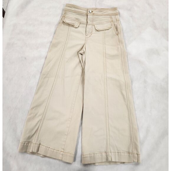 Pilcro Womens Pants Size 27 Cream Cropped Wide Leg High Rise Utility Statement - Picture 1 of 12